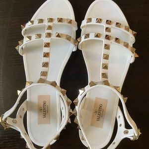 Valentino Rockstud Gladiator Sandals/White